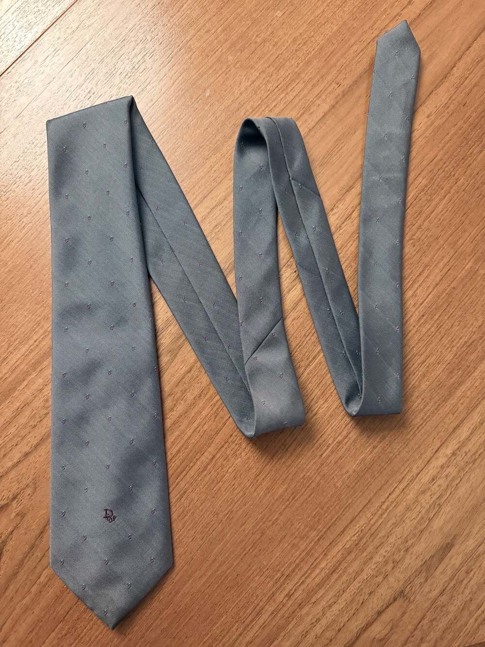 Vintage Christian Dior Silk Blend Gray Geometric Dot Print Tie